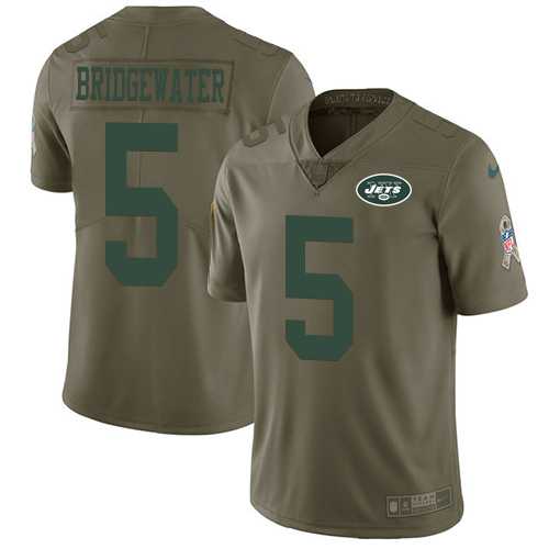 Youth Nike New York Jets #5 Teddy Bridgewater Olive Stitched NFL Limited 2017 Salute to Service Jersey