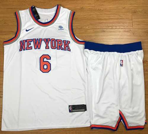 Youth Nike New York Knicks #6 Kristaps Porzingis White A Set NBA Swingman Association Edition Jersey