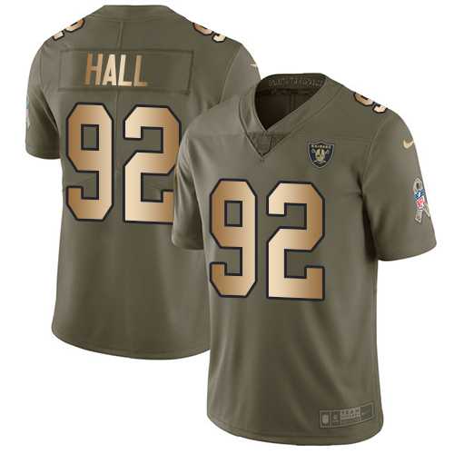 Youth Nike Oakland Raiders #92 P.J. Hall Olive Gold Stitched NFL Limited 2017 Salute to Service Jersey