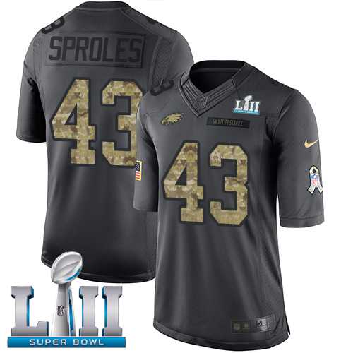 Youth Nike Philadelphia Eagles #43 Darren Sproles Black Super Bowl LII Stitched NFL Limited 2016 Salute to Service Jersey
