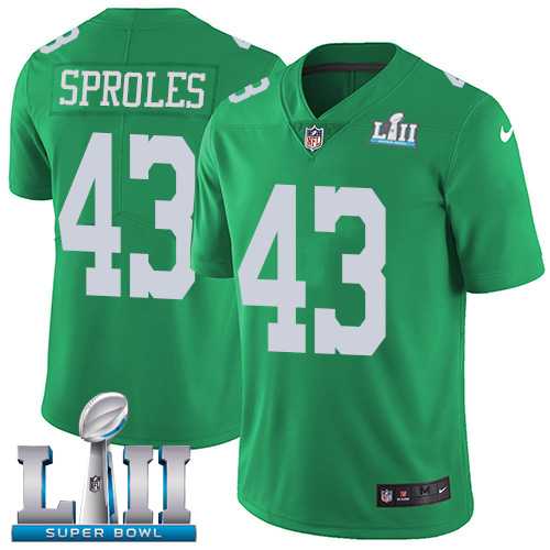 Youth Nike Philadelphia Eagles #43 Darren Sproles Green Super Bowl LII Stitched NFL Limited Rush Jersey