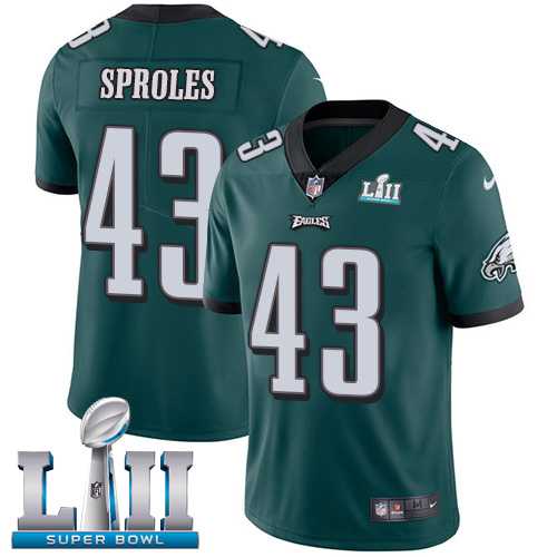 Youth Nike Philadelphia Eagles #43 Darren Sproles Midnight Green Team Color Super Bowl LII Stitched NFL Vapor Untouchable Limited Jersey