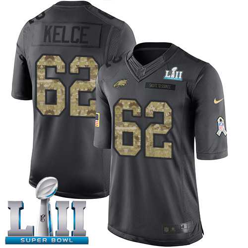 Youth Nike Philadelphia Eagles #62 Jason Kelce Black Super Bowl LII Stitched NFL Limited 2016 Salute to Service Jersey