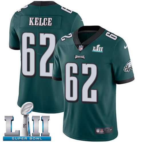 Youth Nike Philadelphia Eagles #62 Jason Kelce Midnight Green Team Color Super Bowl LII Stitched NFL Vapor Untouchable Limited Jersey