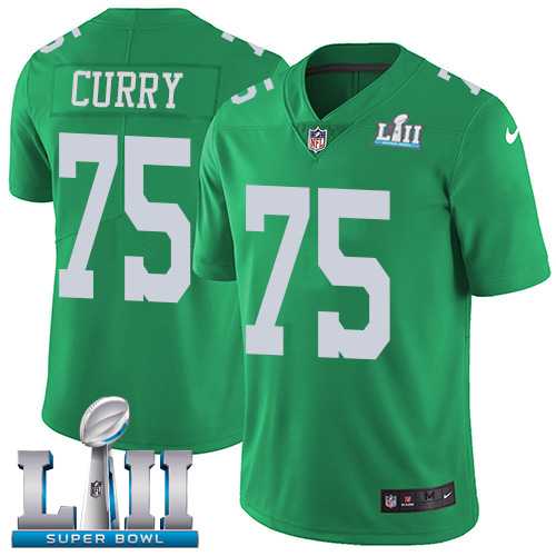 Youth Nike Philadelphia Eagles #75 Vinny Curry Green Super Bowl LII Stitched NFL Limited Rush Jersey