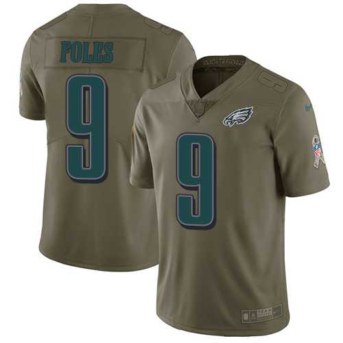 Youth Nike Philadelphia Eagles #9 Nick Foles Olive Stitched NFL Limited 2017 Salute to Service Jersey