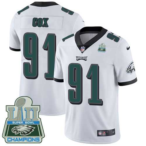 Youth Nike Philadelphia Eagles #91 Fletcher Cox White Super Bowl LII Champions Stitched NFL Vapor Untouchable Limited Jersey