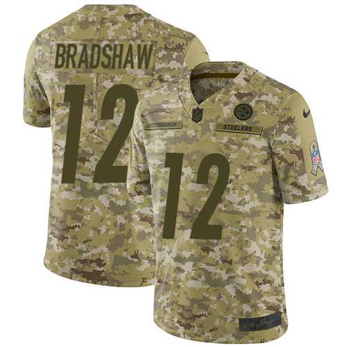 Youth Nike Pittsburgh Steelers #12 Terry Bradshaw Camo Stitched NFL Limited 2018 Salute to Service Jersey
