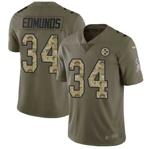 Youth Nike Pittsburgh Steelers #34 Terrell Edmunds Olive Camo Stitched NFL Limited 2017 Salute to Service Jersey