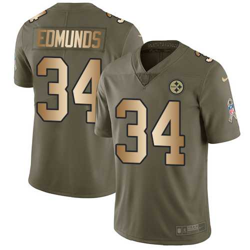 Youth Nike Pittsburgh Steelers #34 Terrell Edmunds Olive Gold Stitched NFL Limited 2017 Salute to Service Jersey