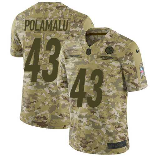 Youth Nike Pittsburgh Steelers #43 Troy Polamalu Camo Stitched NFL Limited 2018 Salute to Service Jersey