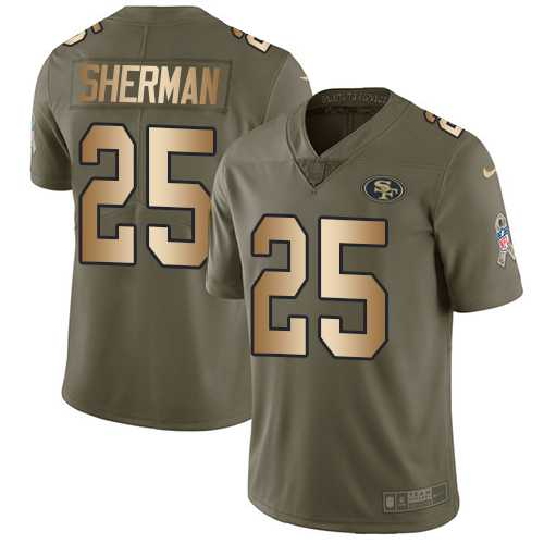 Youth Nike San Francisco 49ers #25 Richard Sherman Olive Gold Stitched NFL Limited 2017 Salute to Service Jersey
