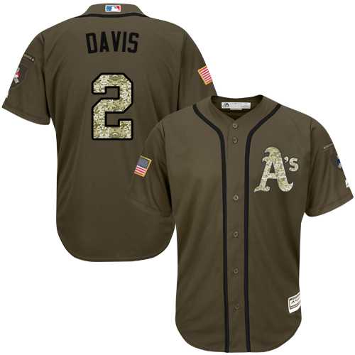 Youth Oakland Athletics #2 Khris Davis Green Salute to Service Stitched MLB