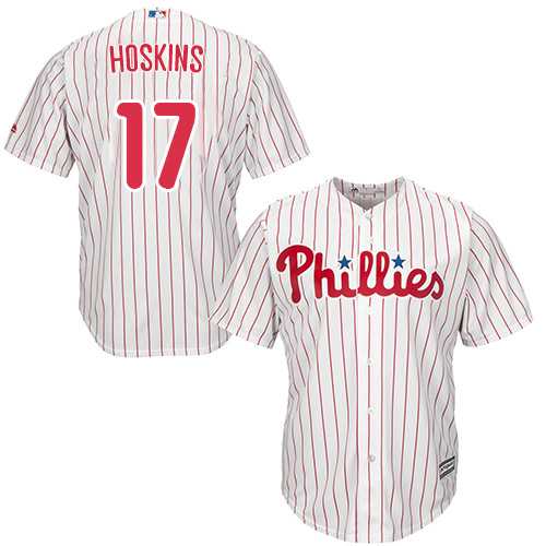 Youth Philadelphia Phillies #17 Rhys Hoskins White(Red Strip) Cool Base Stitched MLB