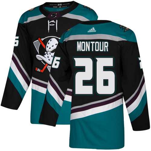 Men's Adidas Anaheim Ducks #26 Brandon Montour Black Teal Alternate Authentic Stitched NHL Jersey