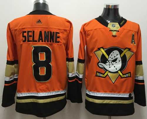 Men's Adidas Anaheim Ducks #8 Teemu Selanne Orange Authentic Stitched NHL Jersey