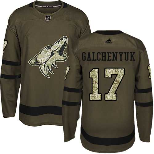 Men's Adidas Arizona Coyotes #17 Alex Galchenyuk Green Salute to Service Stitched NHL Jersey