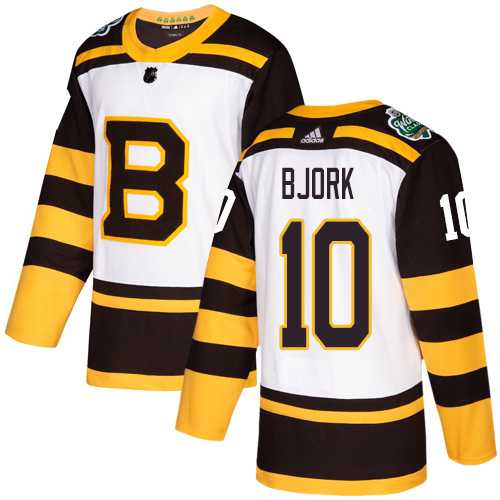 Men's Adidas Boston Bruins #10 Anders Bjork White Authentic 2019 Winter Classic Stitched NHL Jersey
