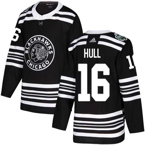 Men's Adidas Chicago Blackhawks #16 Bobby Hull Black Authentic 2019 Winter Classic Stitched NHL Jersey