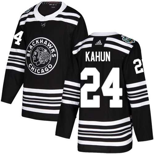 Men's Adidas Chicago Blackhawks #24 Dominik Kahun Black Authentic 2019 Winter Classic Stitched NHL Jersey