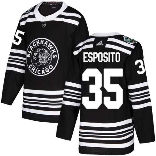 Men's Adidas Chicago Blackhawks #35 Tony Esposito Black Authentic 2019 Winter Classic Stitched NHL Jersey