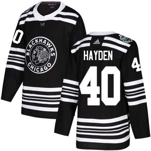 Men's Adidas Chicago Blackhawks #40 John Hayden Black Authentic 2019 Winter Classic Stitched NHL Jersey