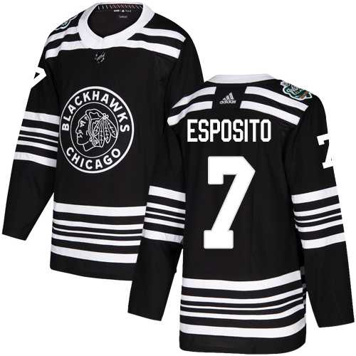 Men's Adidas Chicago Blackhawks #7 Tony Esposito Black Authentic 2019 Winter Classic Stitched NHL Jersey
