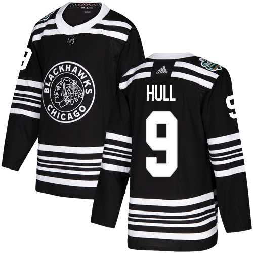 Men's Adidas Chicago Blackhawks #9 Bobby Hull Black Authentic 2019 Winter Classic Stitched NHL Jersey