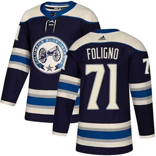 Men's Adidas Columbus Blue Jackets #71 Nick Foligno Navy Alternate Authentic Stitched NHL Jersey