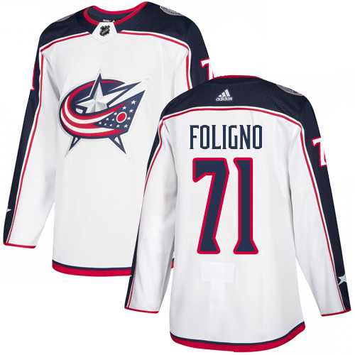 Men's Adidas Columbus Blue Jackets #71 Nick Foligno White Road Authentic Stitched NHL Jersey