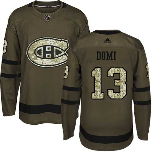 Men's Adidas Montreal Canadiens #13 Max Domi Green Salute to Service Stitched NHL Jersey