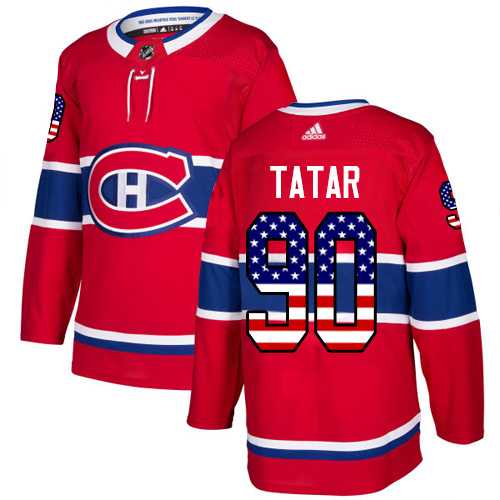 Men's Adidas Montreal Canadiens #90 Tomas Tatar Red Home Authentic USA Flag Stitched NHL Jersey