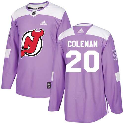 Men's Adidas New Jersey Devils #20 Blake Coleman Purple Authentic Fights Cancer Stitched NHL Jersey