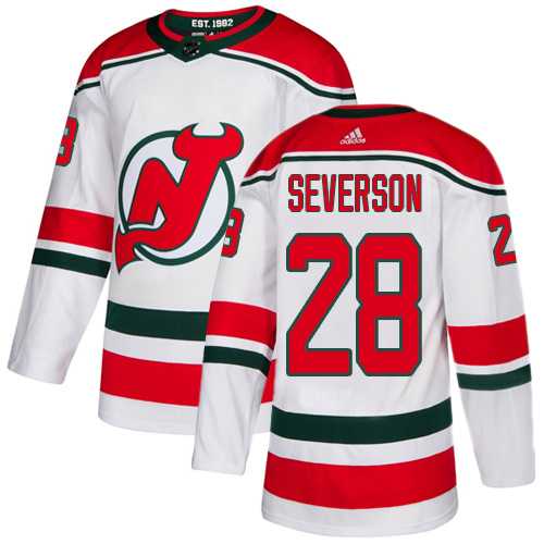 Men's Adidas New Jersey Devils #28 Damon Severson White Alternate Authentic Stitched NHL Jersey