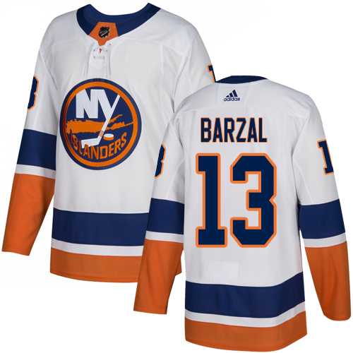 Men's Adidas New York Islanders #13 Mathew Barzal White Road Authentic Stitched NHL Jersey