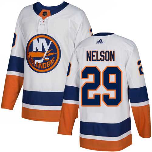 Men's Adidas New York Islanders #29 Brock Nelson White Road Authentic Stitched NHL Jersey