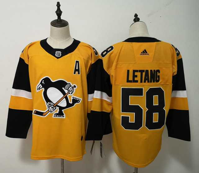 Men's Adidas Pittsburgh Penguins #58 Kris Letang Yellow Third Stitched NHL Jersey