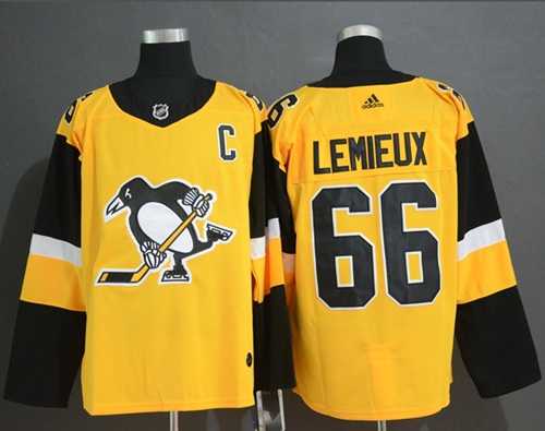 Men's Adidas Pittsburgh Penguins #66 Mario Lemieux Gold Alternate Authentic Stitched NHL Jersey