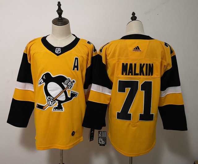 Men's Adidas Pittsburgh Penguins #71 Evgeni Malkin Yellow Third Stitched NHL Jersey
