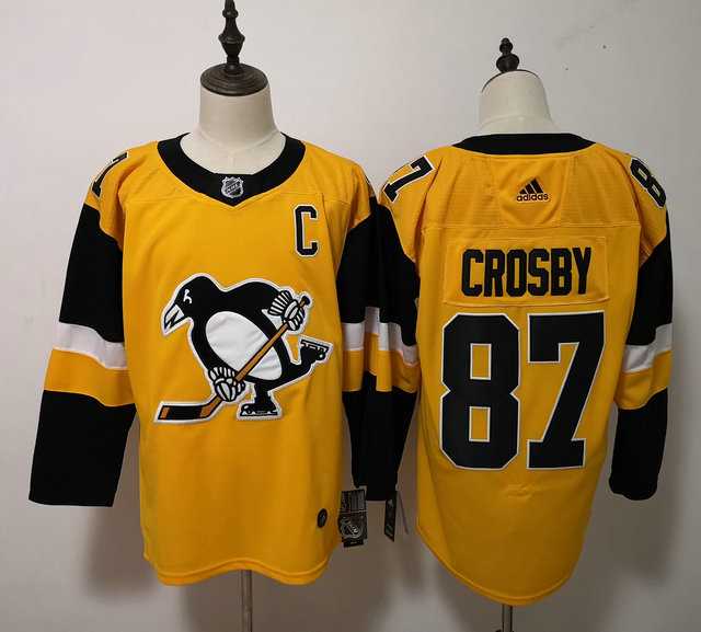 Men's Adidas Pittsburgh Penguins #87 Sidney Crosby Yellow Third Stitched NHL Jersey