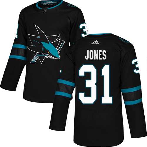 Men's Adidas San Jose Sharks #31 Martin Jones Black Alternate Authentic Stitched NHL Jersey