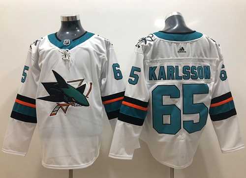 Men's Adidas San Jose Sharks #65 Erik Karlsson White Road Authentic Stitched NHL Jersey