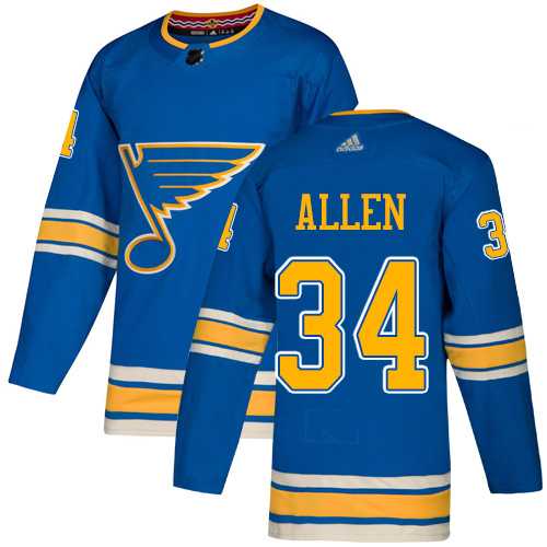 Men's Adidas St. Louis Blues #34 Jake Allen Blue Alternate Authentic Stitched NHL Jersey