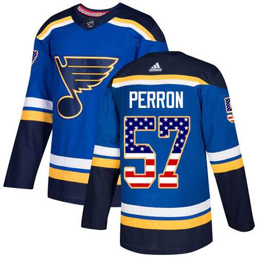 Men's Adidas St. Louis Blues #57 David Perron Blue Home Authentic USA Flag Stitched NHL Jersey