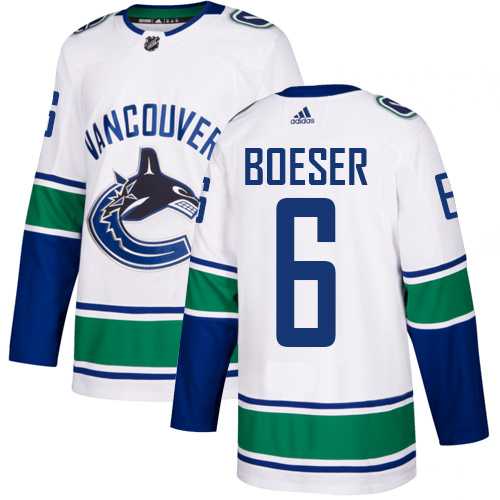 Men's Adidas Vancouver Canucks #6 Brock Boeser White Road Authentic Stitched NHL Jersey