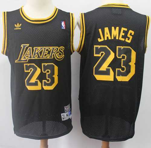 Men's Los Angeles Lakers #23 LeBron James Black Throwback Stitched NBA