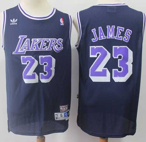 Men's Los Angeles Lakers #23 LeBron James Navy Purple Throwback Stitched NBA
