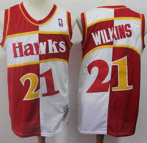 Men's Nike Atlanta Hawks #21 Dominique Wilkins Split Fashion Red White Stitched Basketball Jersey