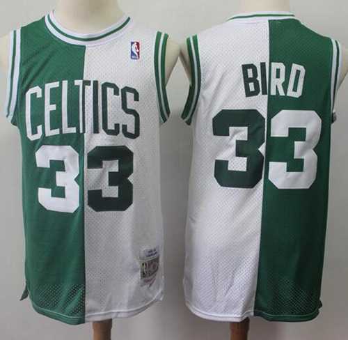 Men's Nike Boston Celtics #33 Larry Bird Split Fashion Green White Stitched Basketball jersey