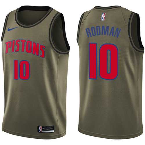 Men's Nike Detroit Pistons #10 Dennis Rodman Green Salute to Service NBA Swingman Jersey